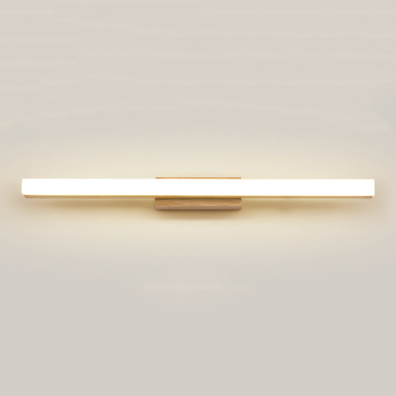 Linear Shape Wood Wall Sconce Modern Style 1 Light Mirror Wall Mounted Light in Brown