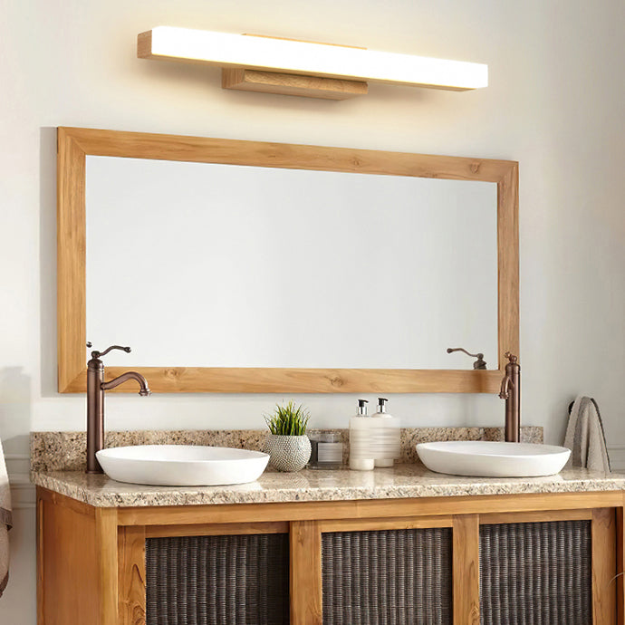 Linear Shape Wood Wall Sconce Modern Style 1 Light Mirror Wall Mounted Light in Brown