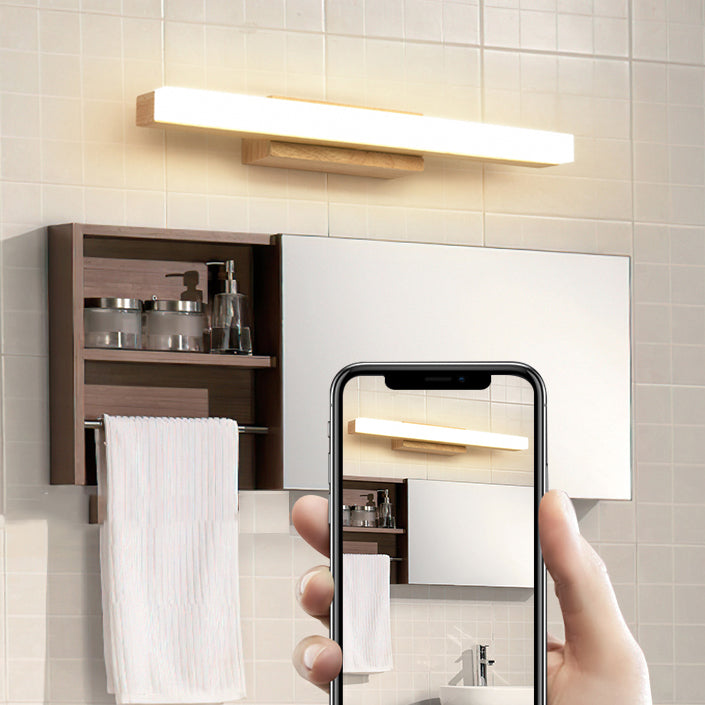 Linear Shape Wood Wall Sconce Modern Style 1 Light Mirror Wall Mounted Light in Brown