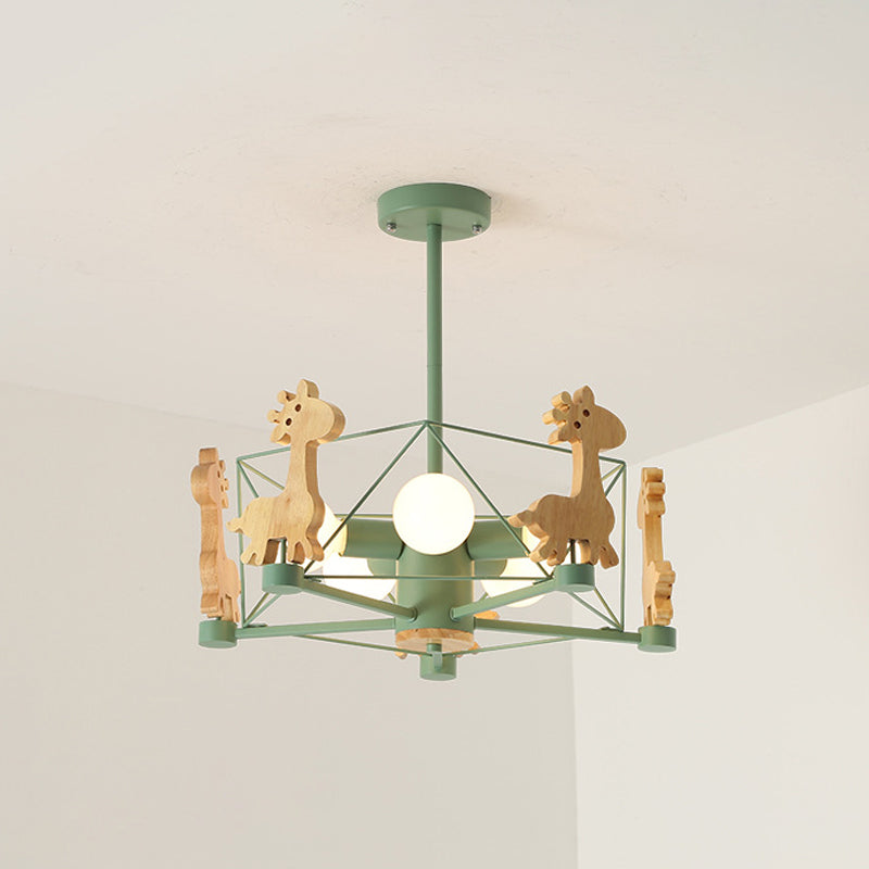 5-Light Spherical Branch Hanging Pendant Modern Macaron Style Metal Hanging Lighting