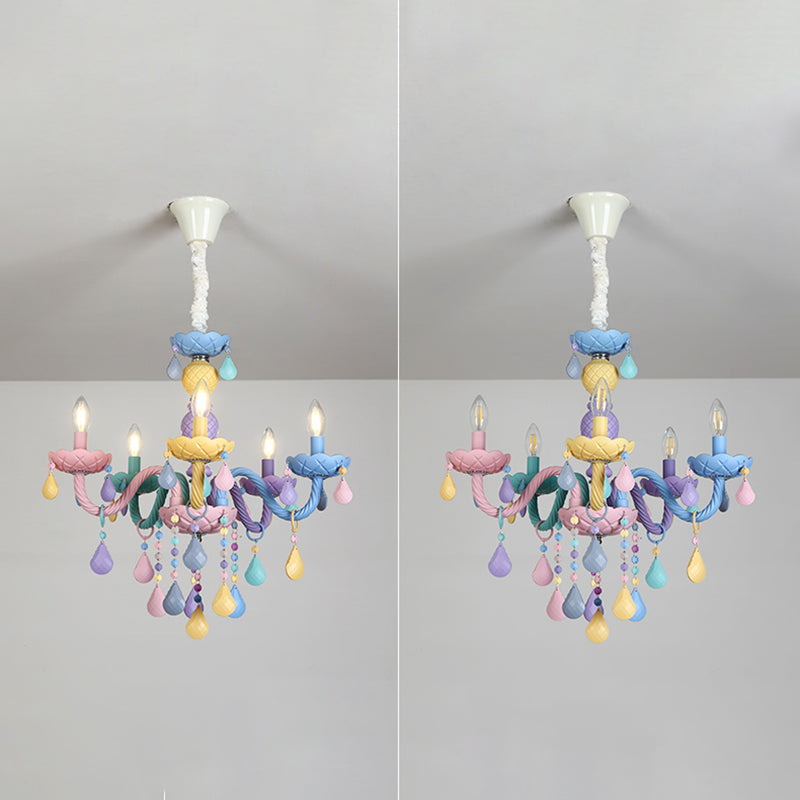 Multi Light Candle Branch Hanging Pendant Modern Style Crystal Hanging Lighting