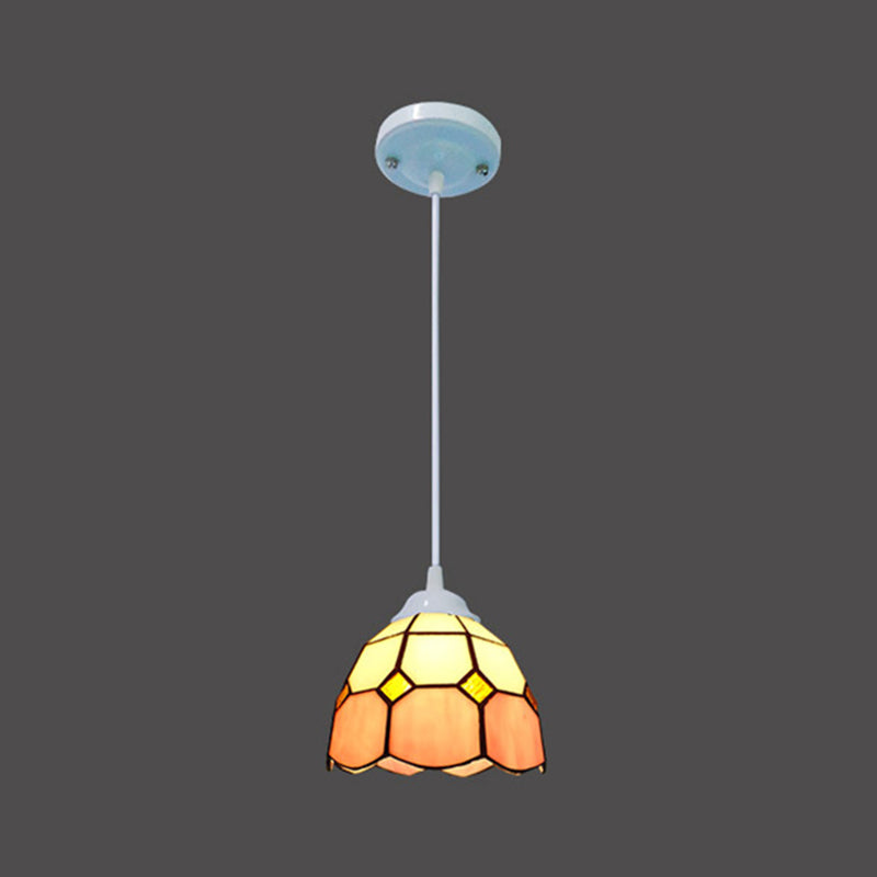 Art Glass Suspension Pendant Light Tiffany Bowl Hanging Pendant for Dining Room