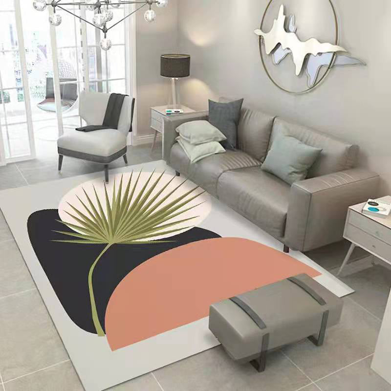 White Modern Rug Polyester Plant Rug Washable Rug for Living Room