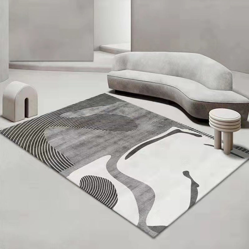 Dark Gray Modern Rug Polyester Color Block Rug Stain Resistant Rug for Drawing Room