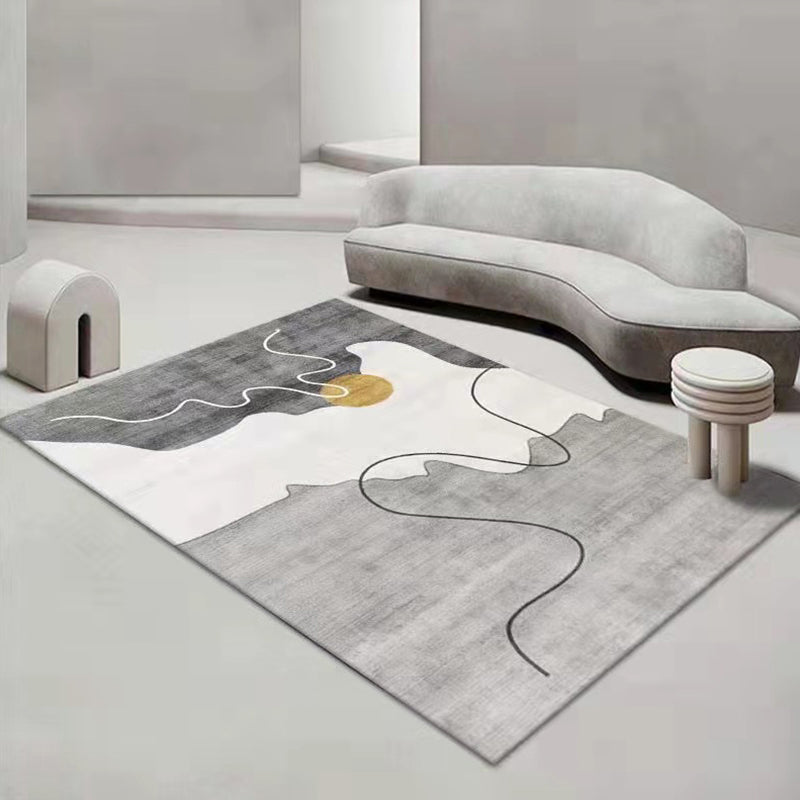 Dark Gray Modern Rug Polyester Color Block Rug Stain Resistant Rug for Drawing Room