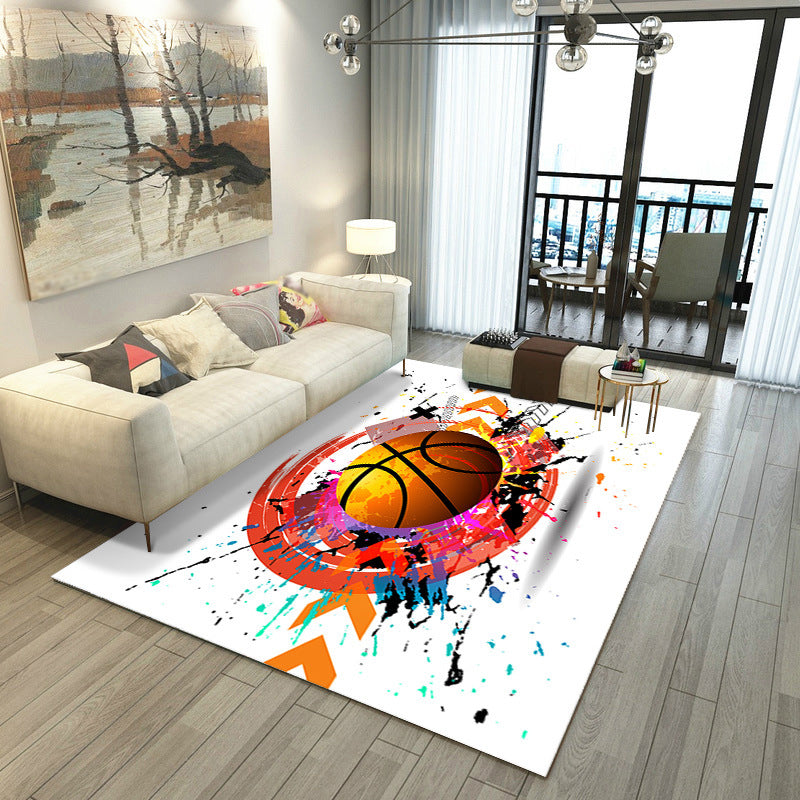 Black Trendy Rug Polyester Basketball Rug Washable Rug for Home Decor