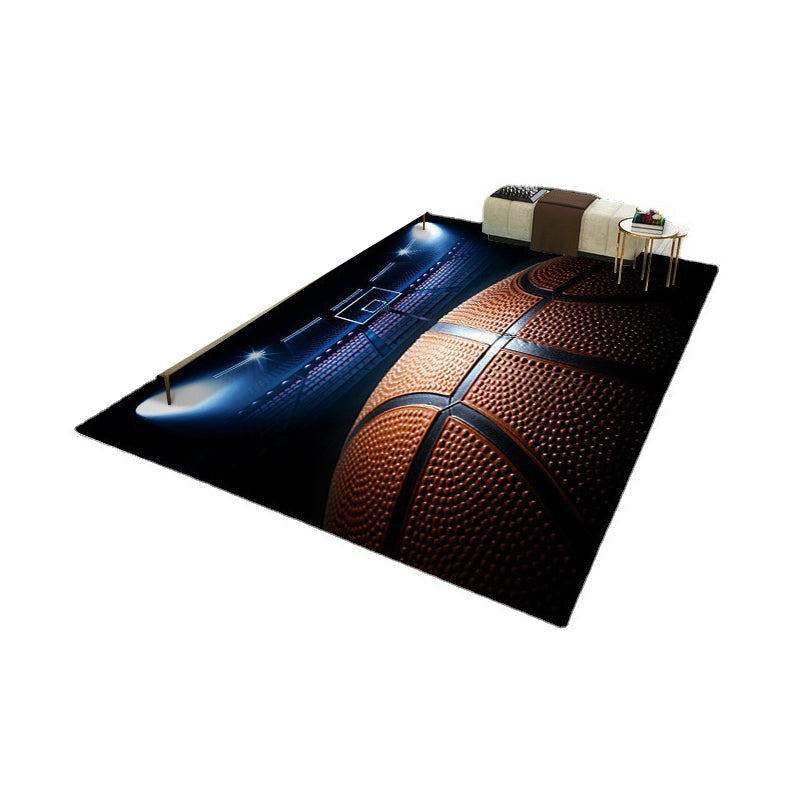 Black Trendy Rug Polyester Basketball Rug Washable Rug for Home Decor