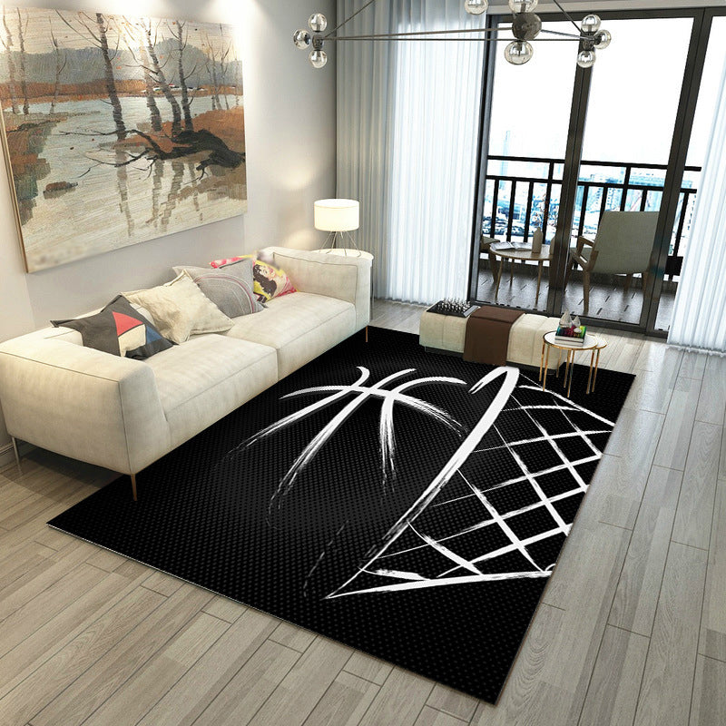 Black Trendy Rug Polyester Basketball Rug Washable Rug for Home Decor