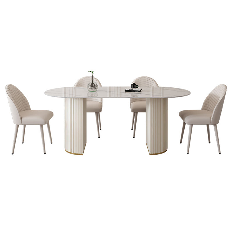 Sintered Stone Table for Restaurant Modern White Table with Double Pedestal Base