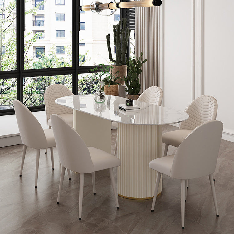 Sintered Stone Table for Restaurant Modern White Table with Double Pedestal Base