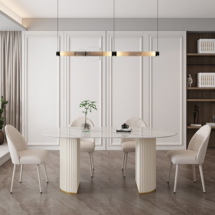 Sintered Stone Table for Restaurant Modern White Table with Double Pedestal Base