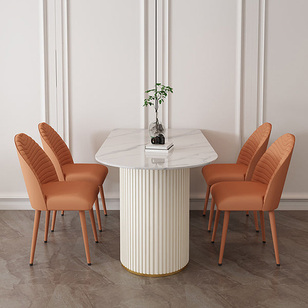 Sintered Stone Table for Restaurant Modern White Table with Double Pedestal Base