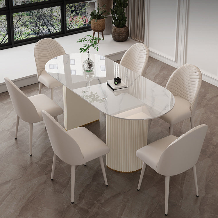 Sintered Stone Table for Restaurant Modern White Table with Double Pedestal Base