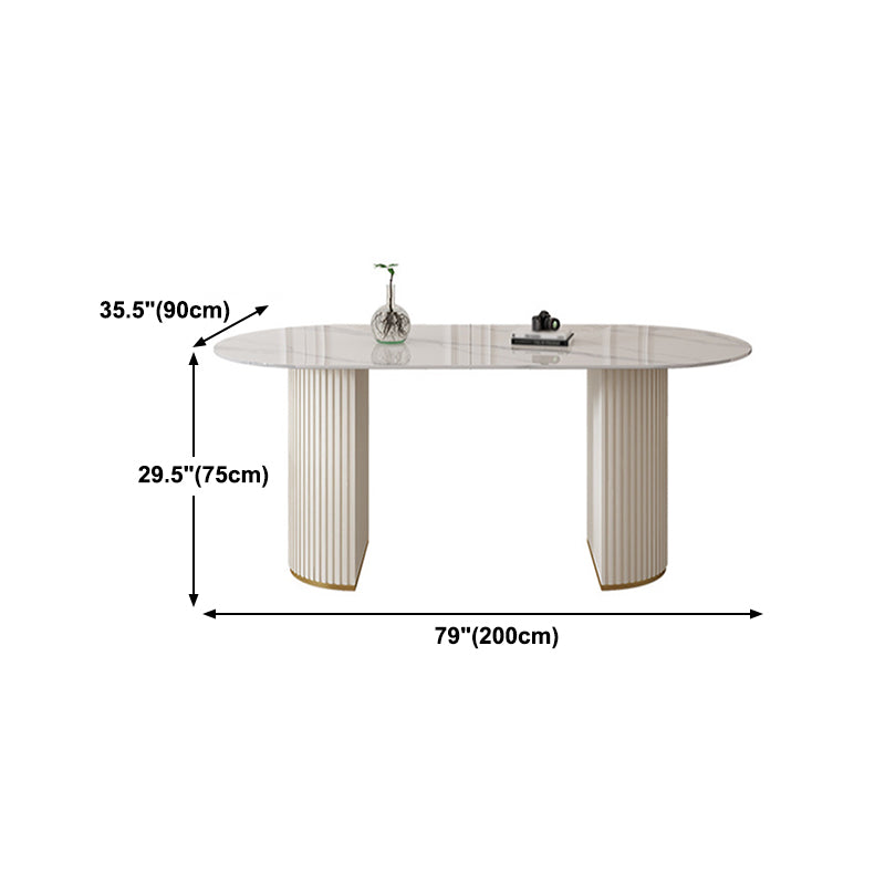 Sintered Stone Table for Restaurant Modern White Table with Double Pedestal Base