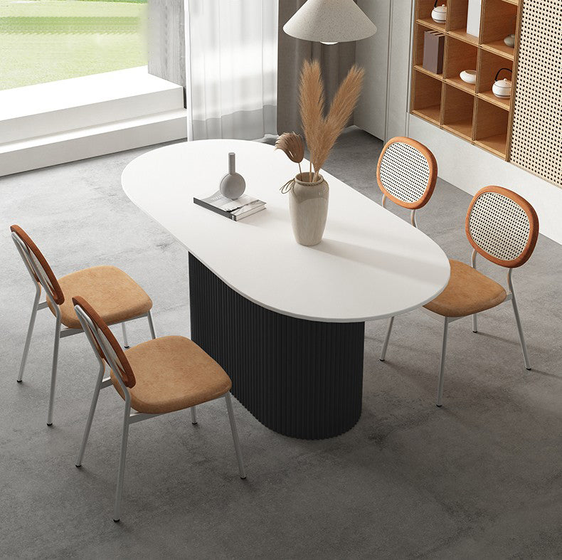 Metal Modern Oval Dining Table White Sintered Stone Top Table for Dining Room and Kitchen