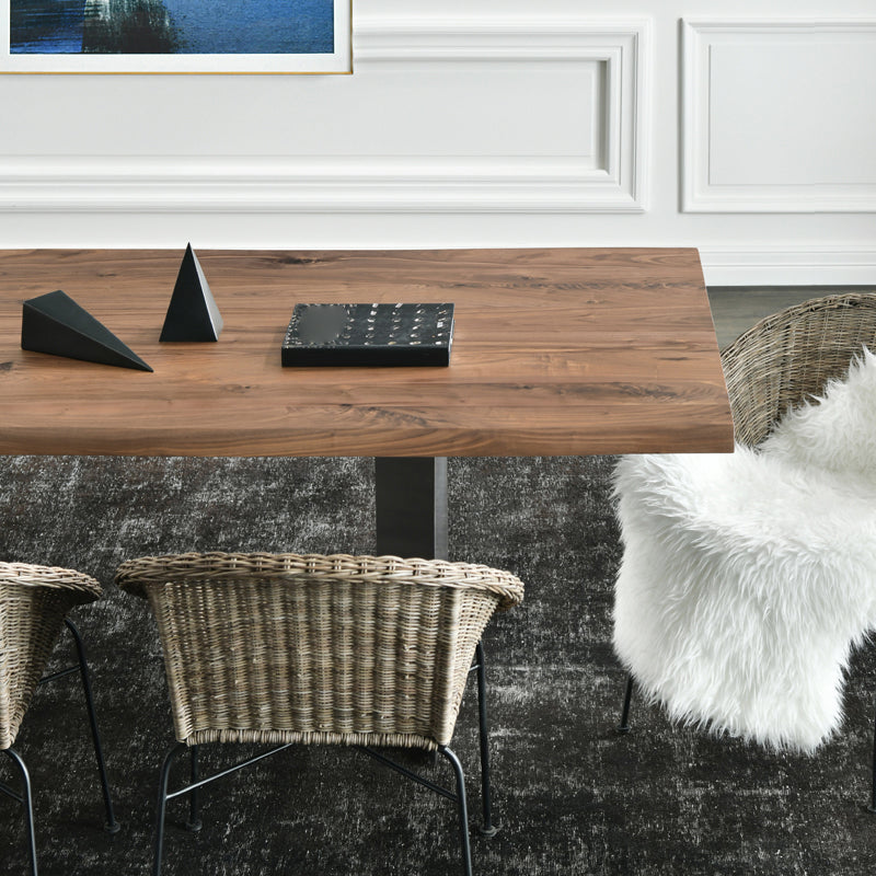 Mesa de comedor rectangular de estilo lujoso, mesa de pedestal doble de madera maciza para uso doméstico
