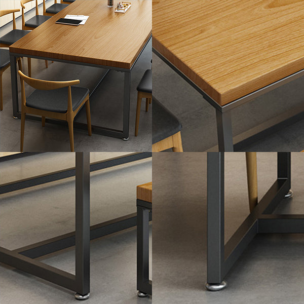 Metal Industrial Rectangle Dining Table Pine Wood Top Table with Trestle Base