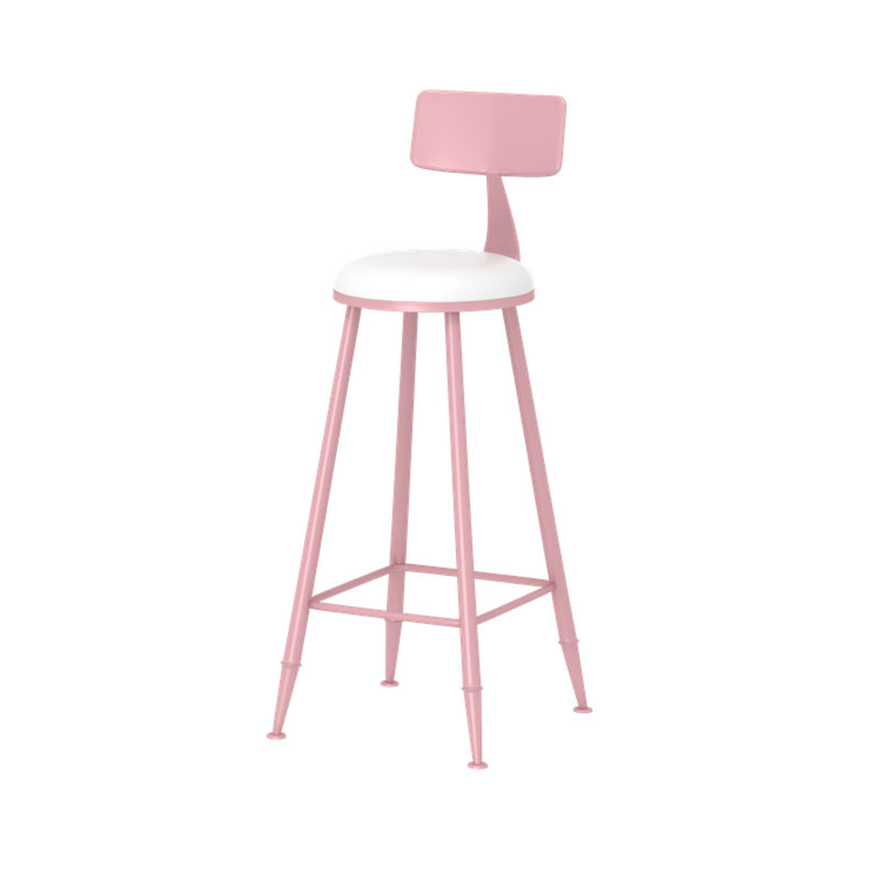 Moderner Barhocker aus Eisen mit Fußstütze, Milk Tea Shop, rosa Barhocker, 76,2 cm