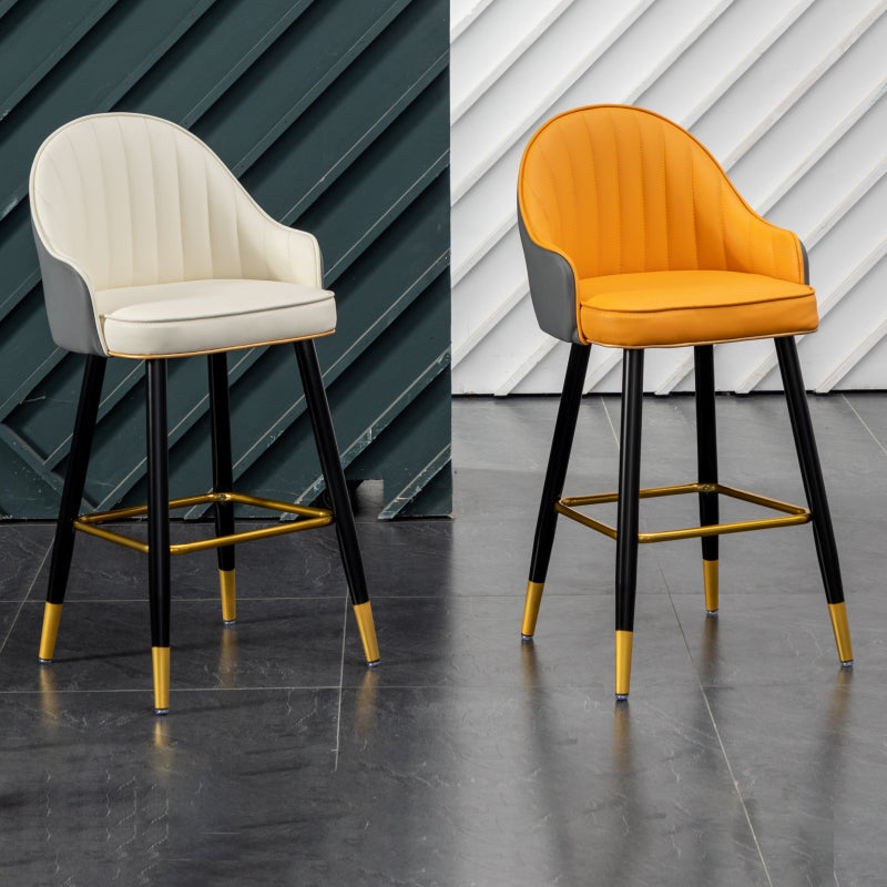 Modern Armless Backrest Counter Stool Iron Living Room Bar Stool with Leather Cushion