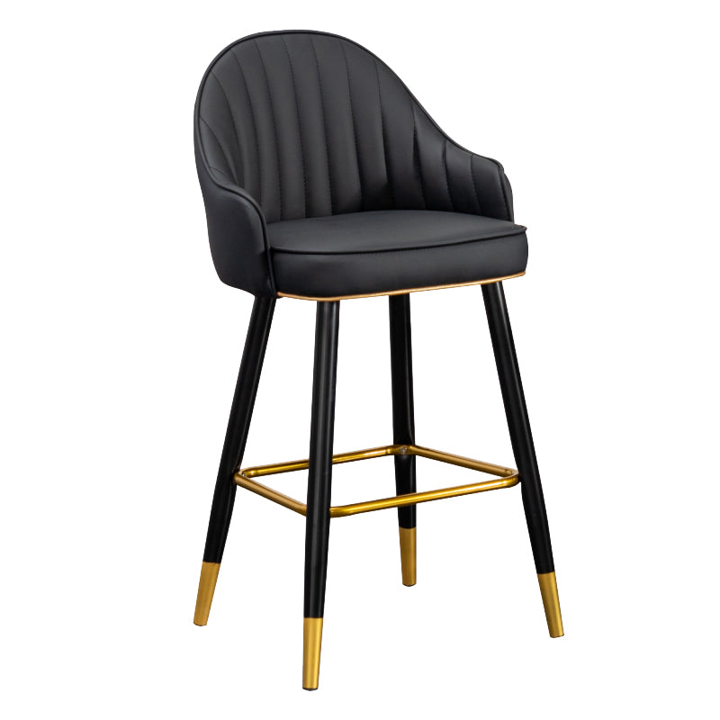 Modern Armless Backrest Counter Stool Iron Living Room Bar Stool with Leather Cushion