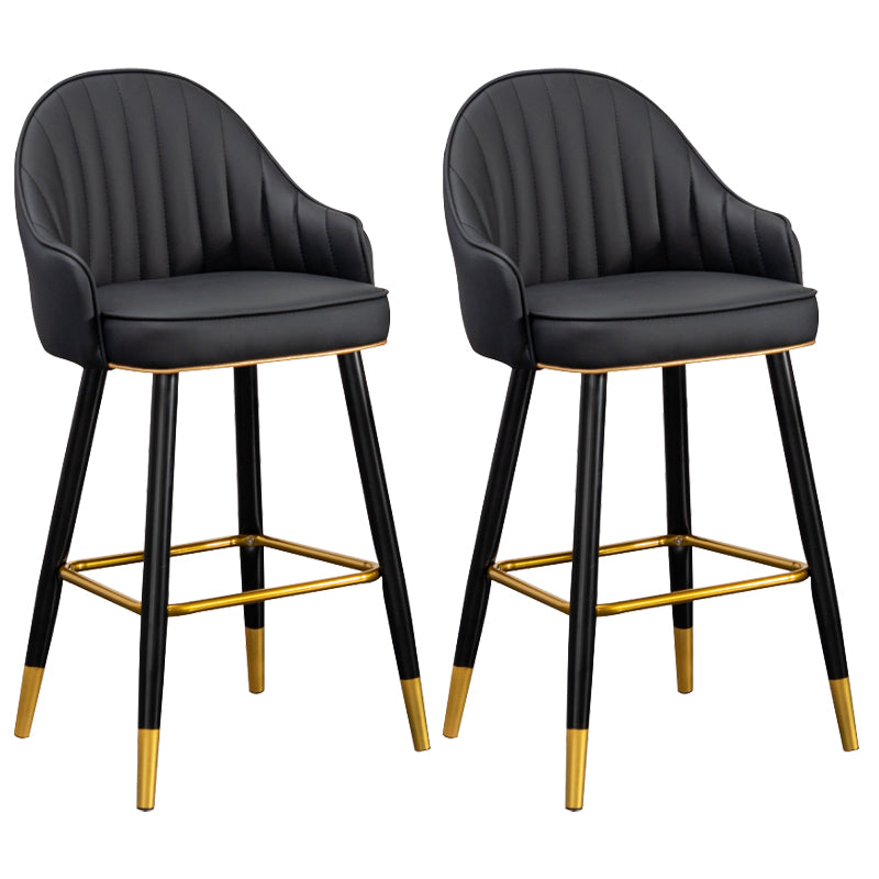 Modern Armless Backrest Counter Stool Iron Living Room Bar Stool with Leather Cushion