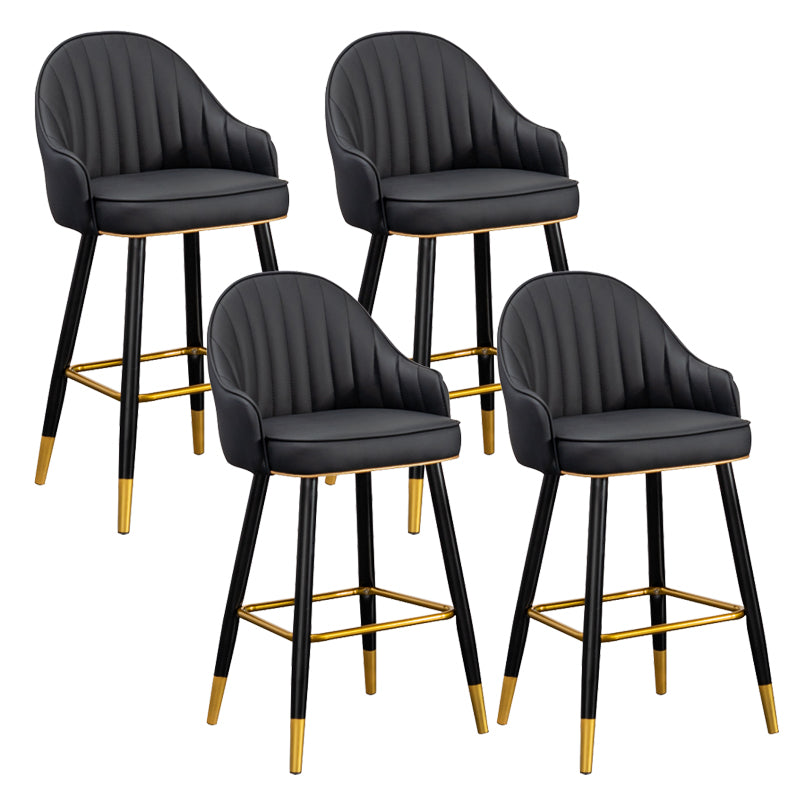 Modern Armless Backrest Counter Stool Iron Living Room Bar Stool with Leather Cushion