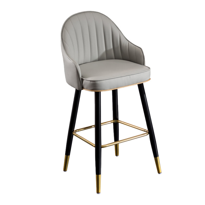 Modern Armless Backrest Counter Stool Iron Living Room Bar Stool with Leather Cushion