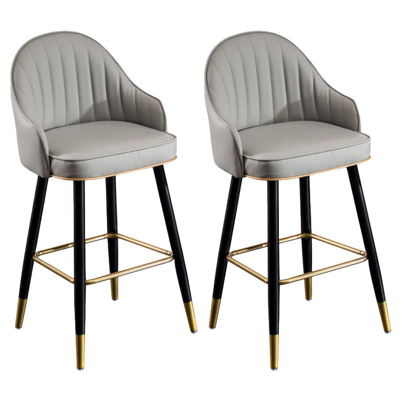 Modern Armless Backrest Counter Stool Iron Living Room Bar Stool with Leather Cushion