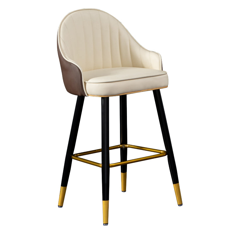 Modern Armless Backrest Counter Stool Iron Living Room Bar Stool with Leather Cushion