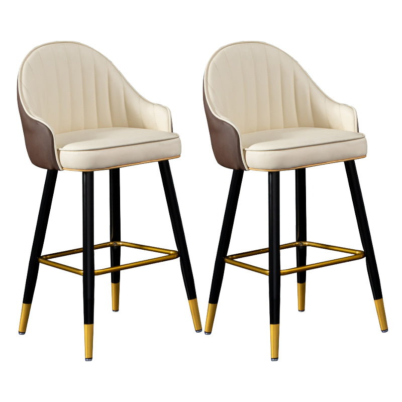 Modern Armless Backrest Counter Stool Iron Living Room Bar Stool with Leather Cushion