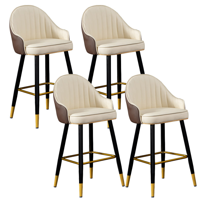 Modern Armless Backrest Counter Stool Iron Living Room Bar Stool with Leather Cushion
