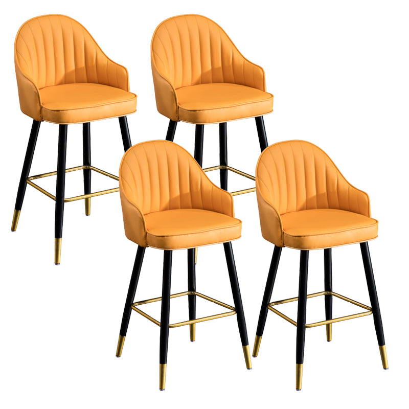 Modern Armless Backrest Counter Stool Iron Living Room Bar Stool with Leather Cushion