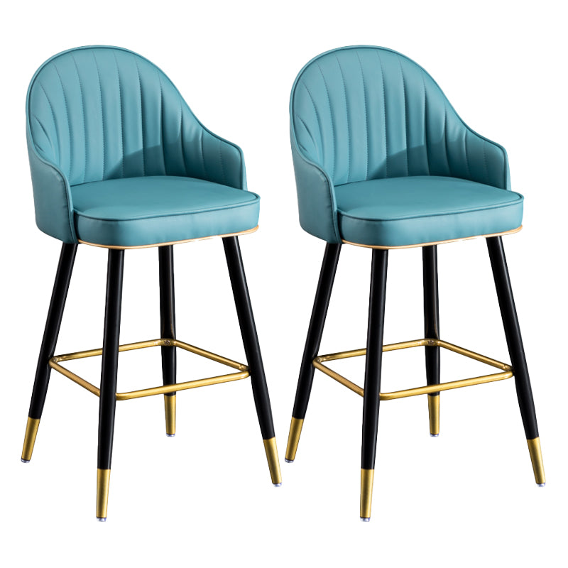Modern Armless Backrest Counter Stool Iron Living Room Bar Stool with Leather Cushion