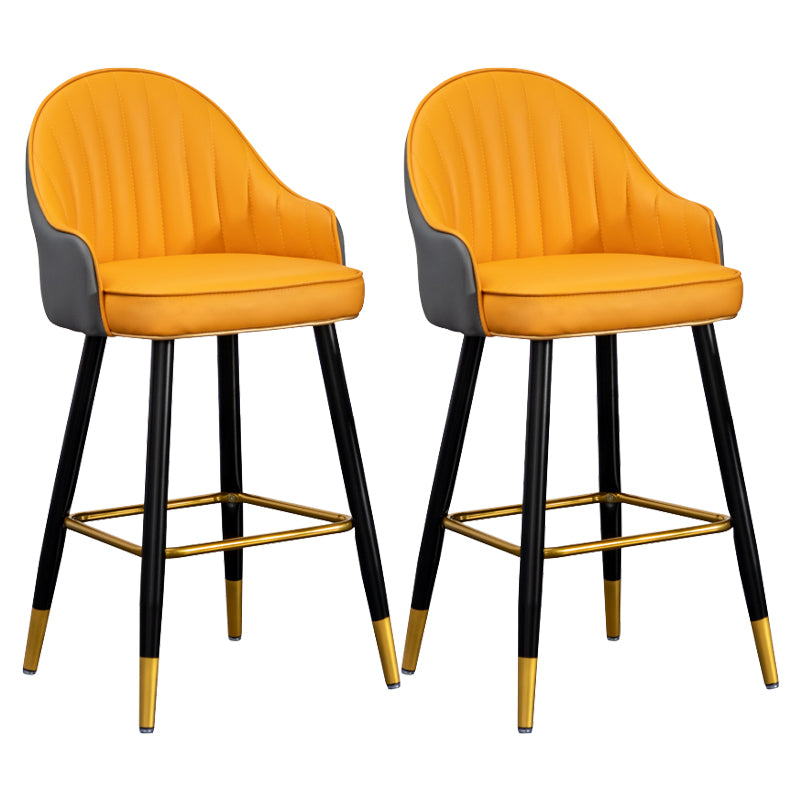 Modern Armless Backrest Counter Stool Iron Living Room Bar Stool with Leather Cushion