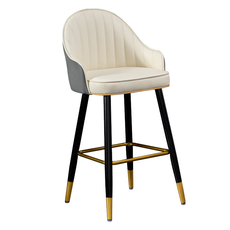 Modern Armless Backrest Counter Stool Iron Living Room Bar Stool with Leather Cushion