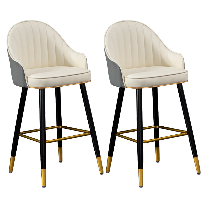 Modern Armless Backrest Counter Stool Iron Living Room Bar Stool with Leather Cushion