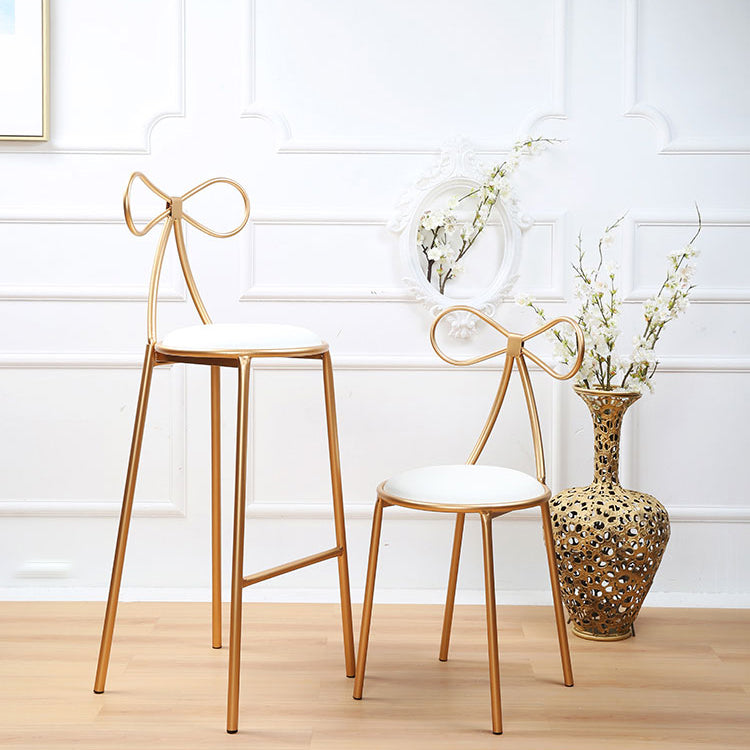 Glam Armless Backrest Counter Stool Iron Bar Stool with Leather Cushion