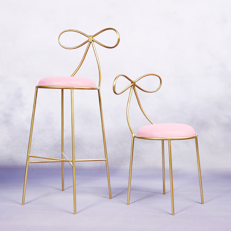 Glam Armless Backrest Counter Stool Iron Bar Stool with Leather Cushion
