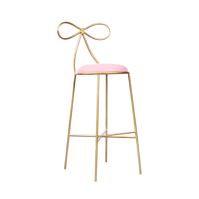Glam Armless Backrest Counter Stool Iron Bar Stool with Leather Cushion
