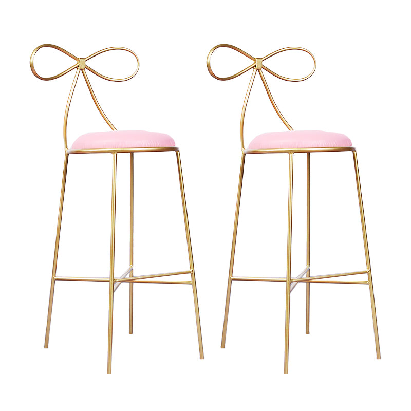 Glam Armless Backrest Counter Stool Iron Bar Stool with Leather Cushion