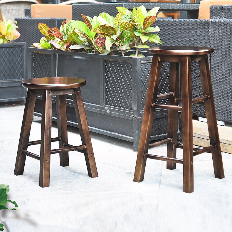 Modern Armless Backless Counter Stool Wood Cafe Bar Stool with Pedal and Wooden Seat