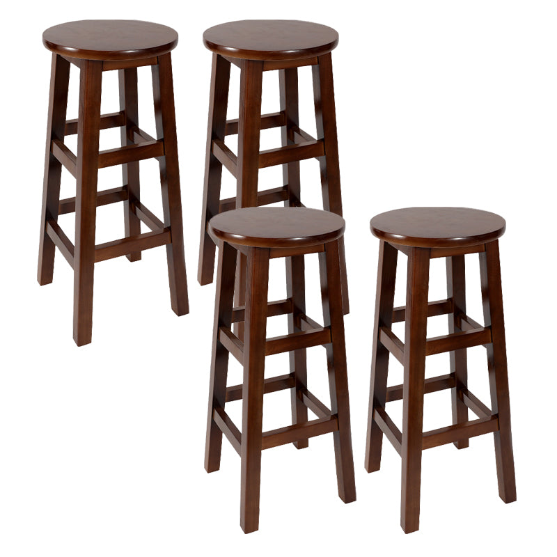 Modern Armless Backless Counter Stool Wood Cafe Bar Stool with Pedal and Wooden Seat