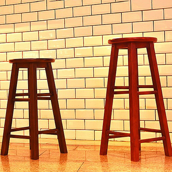 Modern Armless Backless Counter Stool Wood Cafe Bar Stool with Pedal and Wooden Seat