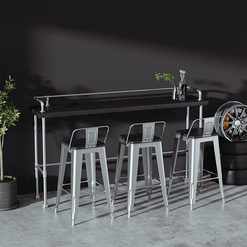 Industrial Black Wood Bar Table with Rectangle Table Top Silver Trestle Table - 42" H