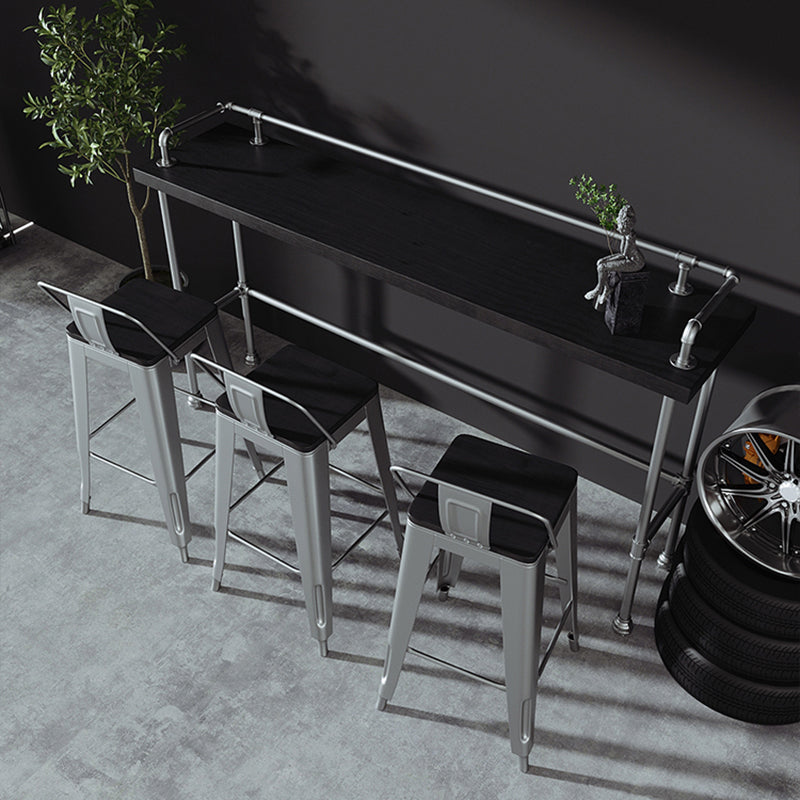 Industrial Black Wood Bar Table with Rectangle Table Top Silver Trestle Table - 42" H
