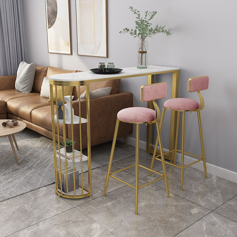 Glam Marble Pub Table with Specialty Table Top Gold Double Pedestal Table - 42" H