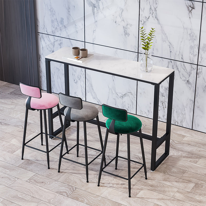 Modern Armless Backrest Counter Stool Iron Cafe Bar Stool with Velvet Cushion and Pedal