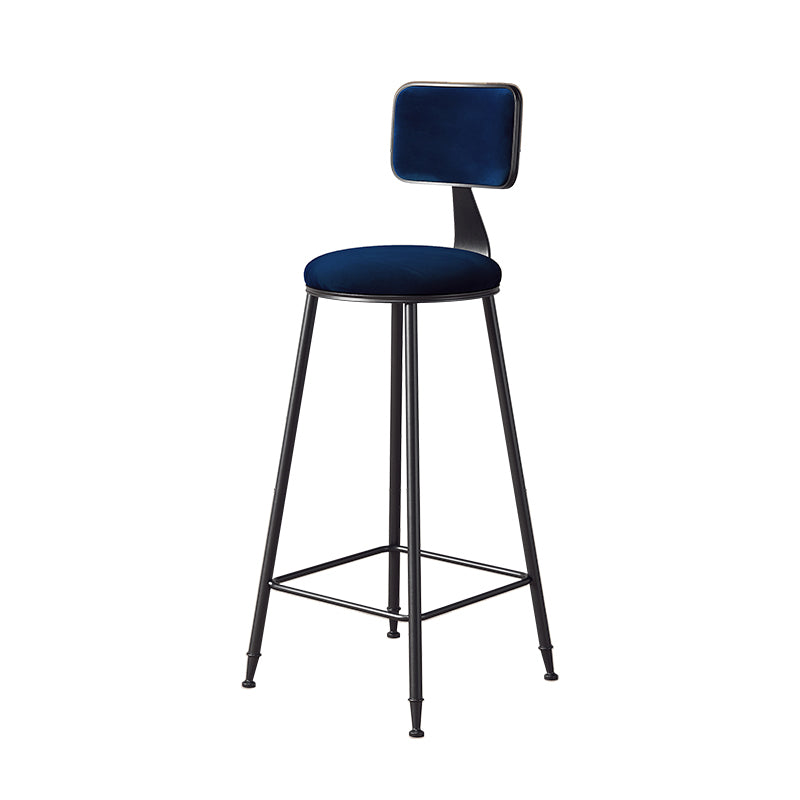 Modern Armless Backrest Counter Stool Iron Cafe Bar Stool with Velvet Cushion and Pedal
