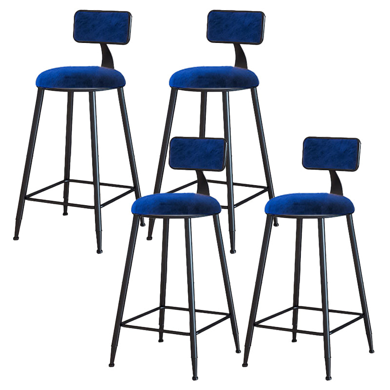 Modern Armless Backrest Counter Stool Iron Cafe Bar Stool with Velvet Cushion and Pedal
