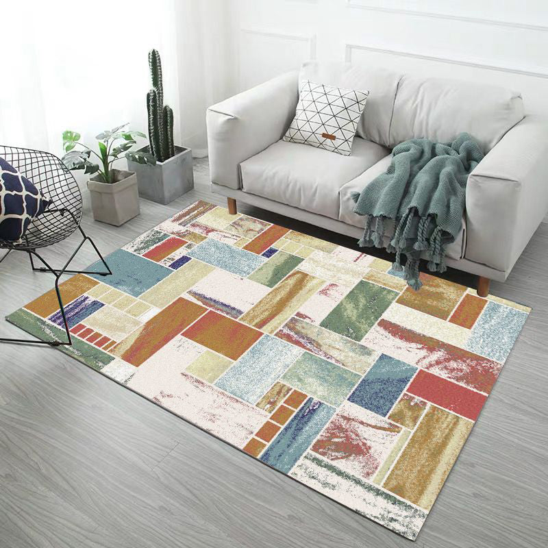 White Simple Carpet Polyester Graphic Carpet for Drawing Carpet for Living Room